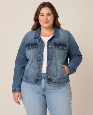 Molly & Isadora Grace Cropped Denim Jean Jacket Womens Plus Size 2X Medium Wash
